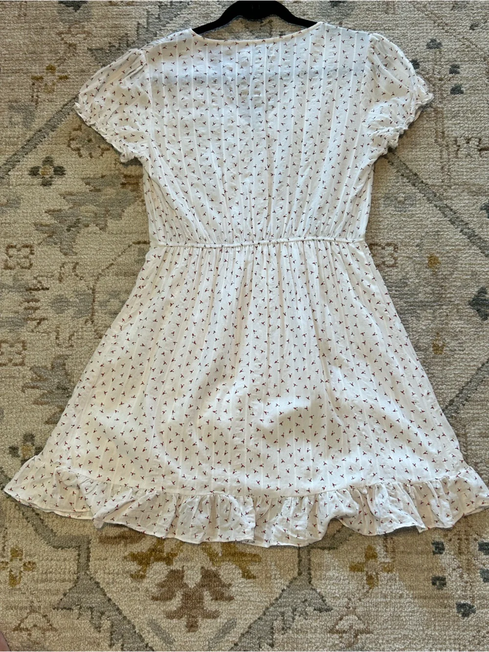 Molly Bracken White Mini Wrap Dress with Red Floral Print